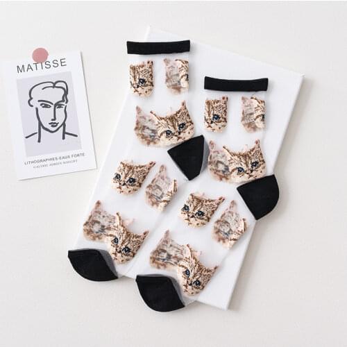 Creative Harajuku New Product Crystal Silk Tide Socks Thin Women Fashion Funny Designer Harajuku Mesh Transparent Flower Socks
