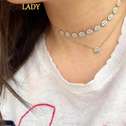 2021 New Arrived Fashion Smile Face Charm Women Girl Jewelry Micro Pave 5A Cubic Zirconia CZ Smile Face Dainty Choker Necklace