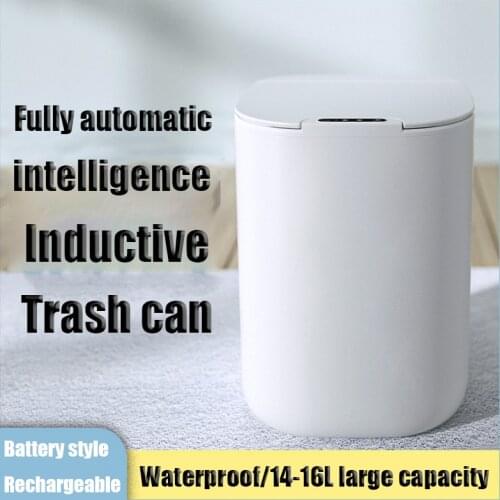 14-16L New Smart Large-capacity Inductive Trash Can Household Living Room Bathroom Bedroom Kitchen Rechargeable Plastic Bucket