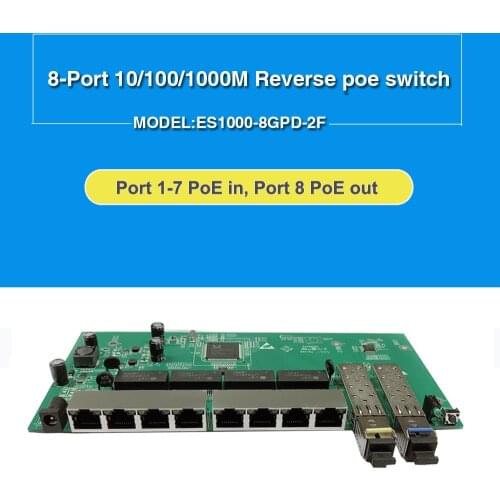 Free shipping GPON/EPON SOLUTION SUPPLIER With VLAN 8 port 10/100/1000M Ethernet reverse poe switch with 2 SFP Port PCB