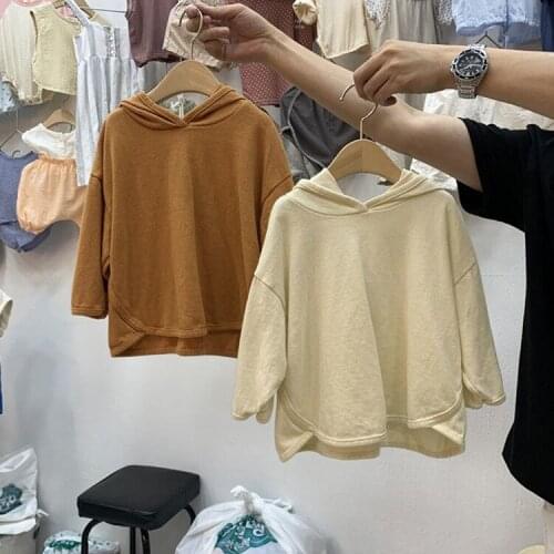 Casual tops for boys and girls Japan and South Korea simple western style cotton sweater loose hooded cotton T-shirt