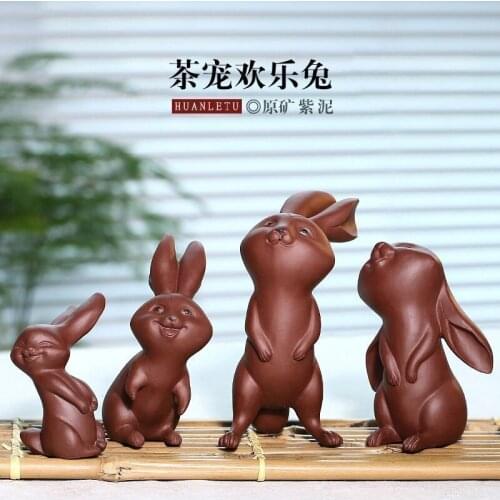 ★purple sand tea pet home collection Purple mud full hand sculpture tea play decoration tea set accessories happy rabbit