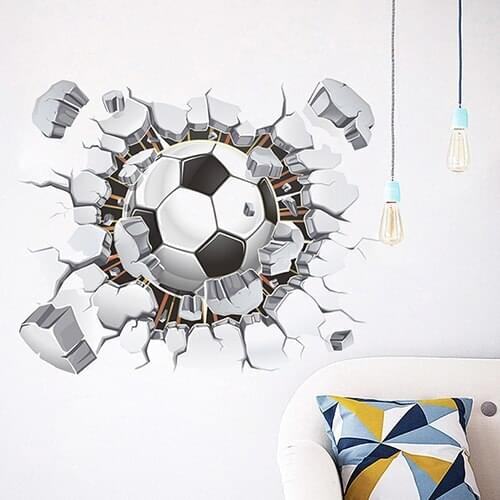 Removable 3D Football Cracked Wall Art Sticker Kid Boy Bedroom Decal Home Decor