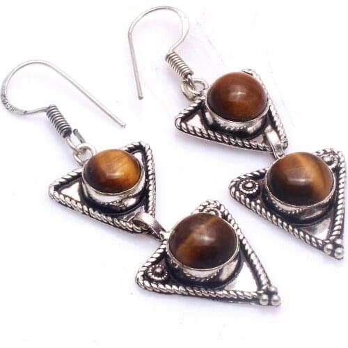 Genuine Tiger Eye Silver Overlay on Copper Earrings , Hand made Women Jewelry Gift, E5814