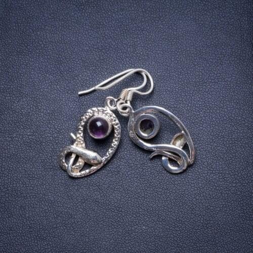 Natural Amethyst Handmade Unique 925 Sterling Silver Earrings 1.5" X4712