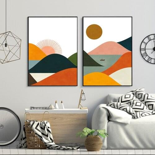 Scandinavian Boat Lake Mount Canvas Poster Nature Nordic Landscape Wall Art Print Painting Decorative Picture Living Room Decor