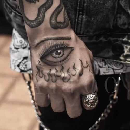Flame Eye Tattoo Sticker Men and Women Dark Style Gods Eye Art Temporary Fake Tattoo Hand Back Personality Cool Tattoo Sticker