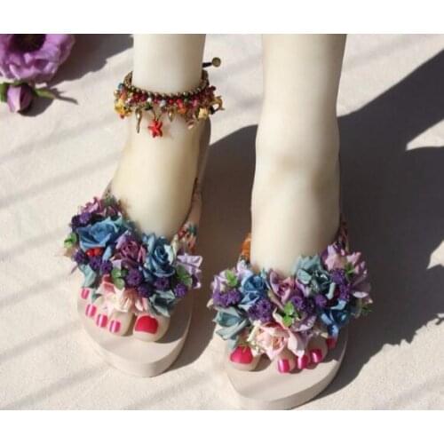 Slippers female fashion sexy summer flowers sponge wedges super thick outer wear non-slip bottom with herringbone beach drag