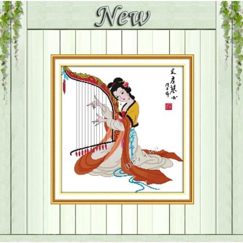 Wen-Jun playing the harp paintings home decor counted print on canvas DMC 11CT 14CT Cross Stitch kits embroidery needlework Sets