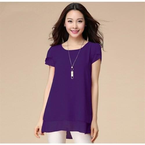 Women Summer Office Lady Wear Chiffon Blouses Solid Elegant Shirts Casual Loose Short Sleeve Blouses Plus Size Tops M-8XL