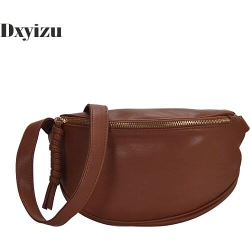 2020 Woman New Wine Red Black Color Wide Single Strap Zipper Half Moon PU Leather Chestbag All Match