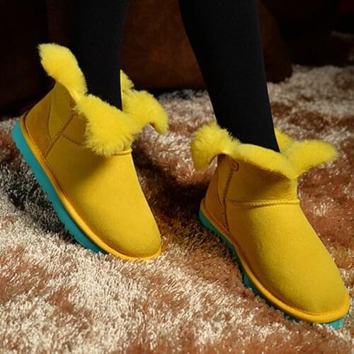 14 Colors Top Quality 100% Genuine Cowhide Leather Women Snow Boots Real Fur Botas Mujer Winter Wool Shoes For Warm Ankle Women