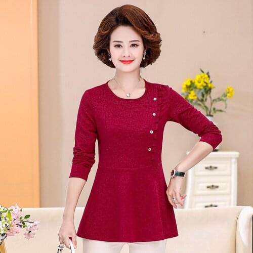 Lace Pullover Women Long Sleeve T-Shirts 5XL Plus Size Tops Spring Fall Bottom Shirt Middle Age Mother Tee Shirts Femme Clothes