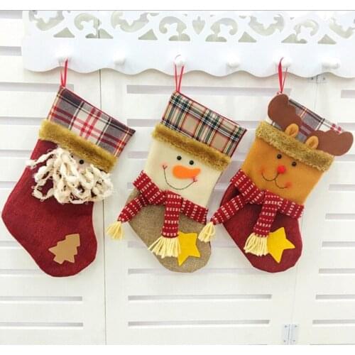 1pc 15*19.5*32cm Christmas Party Xmas Tree Hanging Decor New Year Cartoon Santa Snowman Deer Stocking Sock Kids Candy Bags
