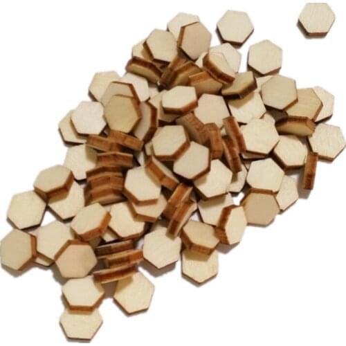 100pcs 10mm-20mm Wooden Hexagon Cutouts Wood Discs Slices Hexagon Pieces Unfinished Hexagonal Shape Cutouts for DIY Arts Craft