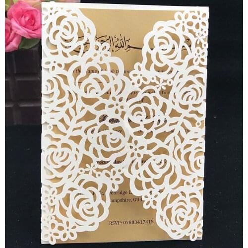 100pcs pearl paper Laser Cut Rose Wedding invitation Cards Greeting invitation Favor Birthday baptism Mariage birthday Party