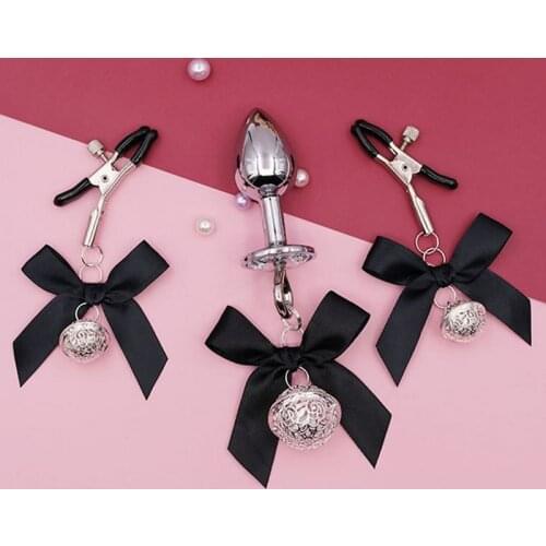 2PCS Woman Black Sexy Adjustable Nipple Clamp Breast Bdsm Small Bell Adult Fetish Flirting Teasing Sex Toys For Couples