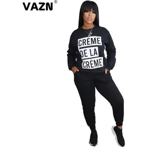 VAZN 2020 Casual Daily Loose Baggy Letter Print Sport Running Sexy Clothing High Street Set Holiday Women Young Energetic Set