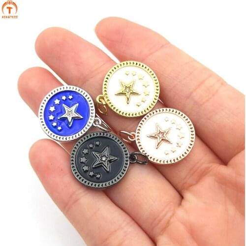 5Pcs Round Five Pointed Star Pendant Star Pendant Rose Gold Gold Silver Brass Plate Pendant For Women Jewelry Necklace Making