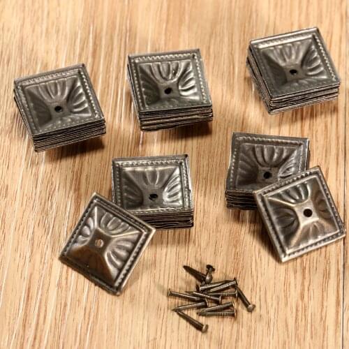 50Pcs 21x21mm Vintage Square Upholstery Nails Square Nailhead Decorative Tack Stud Jewelry Wooden Box Furniture Pushpin Doornail