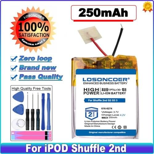250mAh 616-0274 Battery for iPOD Shuffle 2nd Generation 2 Shuffle2 1GB G2 G3 3 MP3 MP4 616-0278 GPS JPR BT3030 AHB302323 302323