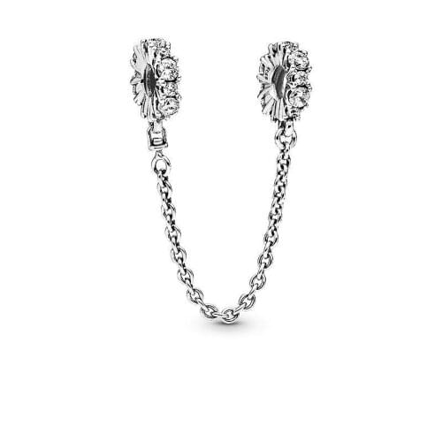 Original 925 Sterling Silver charms Bead Glorious season Clear CZ Safety Chain fit pan Bracelets Necklaces jewelry