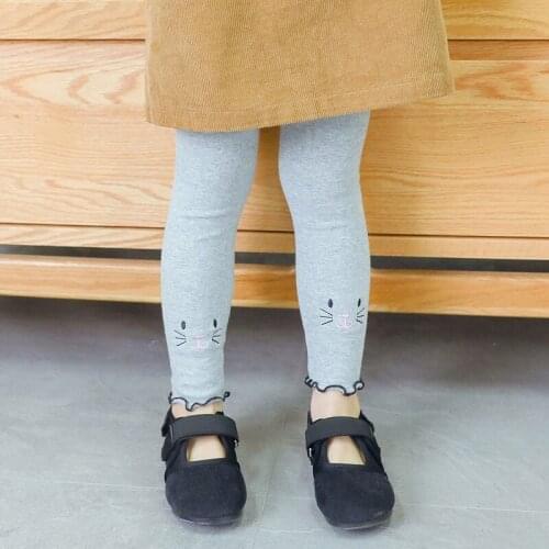 Korea Style Spring Autumn Children Leggings Cotton Cat Print Girls Long Pants Kids Clothing