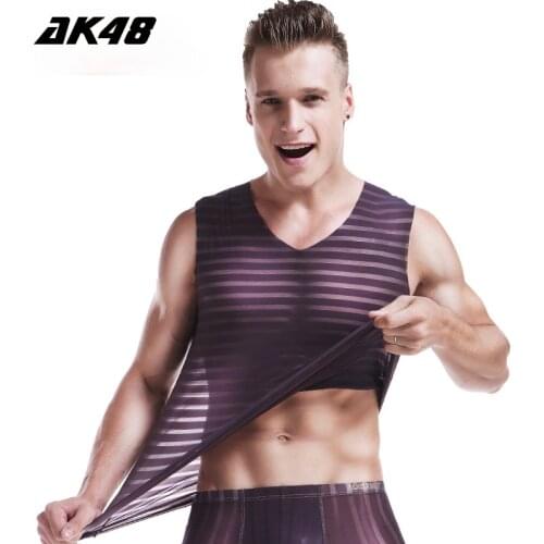 BOBTXS Summer Mens Ice Silk T-Shirt Mens Short Sleeves Slim Young Quick Dry Thin Sports Undershirt Fitness Sexy Men Vests