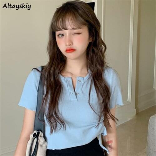 T-Shirts Women Sexy Ladies Tops All-match Solid Skinny Fashion Harajuku Korean Style Streetwear Popular Preppy Cozy Soft Ins New