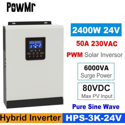3000VA 2400W Hybrid Solar Inverter Pure Sine Wave 24VDC Input 220VAC Output Build In 50A PWM Solar Charger Controller&AC Charger