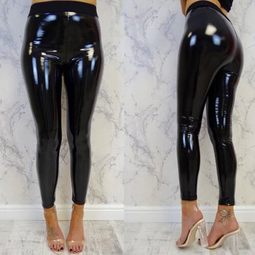 Gothic Strethcy Shiny Wet Look PU Leather Leggings Women Black Slim Push Up Long Pants Ladies Sex Skinny Leggings