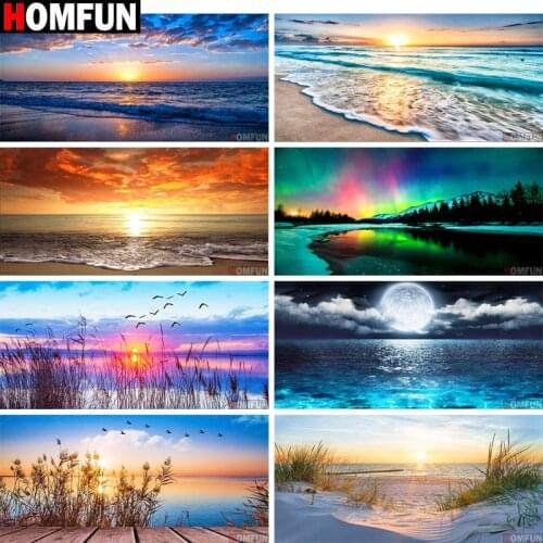 HOMFUN 5D Diamond Painting "Seaside sunset scenery" DIY Full Rhinestones Drill Cross-stitch Square Round Diamond Embroidery