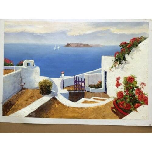 Wall Art Picture Hand Painted Modern Oil Painting on Canvas Mediterranean Sea Seascape Knife Canvas Painting for Home Decoration