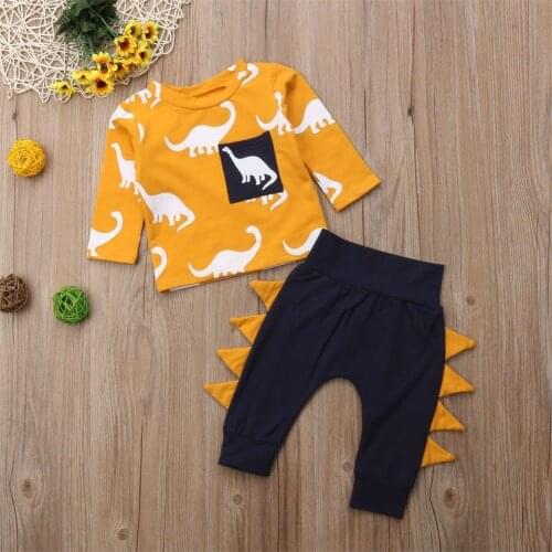 2PCS Kids Baby Boy Outfits Casual T-shirt Dinosaur Pattern Tops + Long Pants Leggings Cotton Clothes Sets