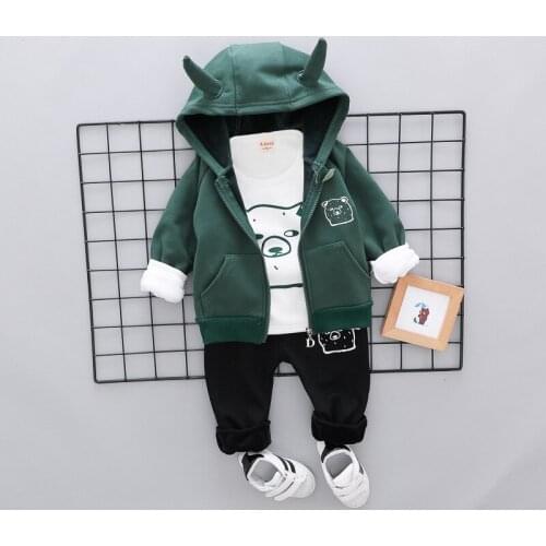Children Clothing Sets Autumn Sport Suit Baby Boys Clothes Cartoon Bear Sleeve Set Costume For Kids Jacket+T-shirt+Pants 1-4Y