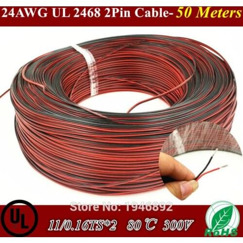 50 Meters Tinned copper 24AWG, 2 pin Red Black cable 80 Degree 300V PVC insulated wire Electric cable LED cable 11/0.16TS*2