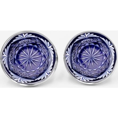 Handmade Glamour Purple Ice Carving Mens Cufflinks Mens Shirt Cuffs High Quality Silver Glass Cufflinks Husband Gifts