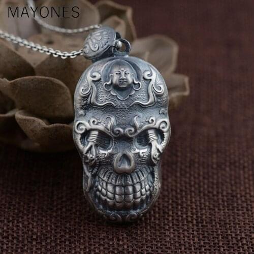 Real 925 Silver Buddha Pendant New Fashion Punk Skull 100% Pure S990 Solid Thai Silver Pendants for Women Men Jewelry Making