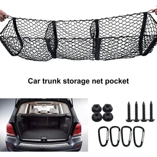 90x30cm/100x30cm Car Trunk Rear Storage Cargo Luggage Nylon Elastic Net Three-pocket Holder Bag Organizers For Car Van SUV Truck