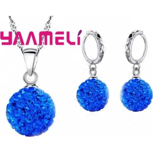 New Fashion High Quality Full CZ Crystal Paved Disco Ball Jewelry Sets Bling Hip Hop 925 Sterling Silver Necklace Earrings