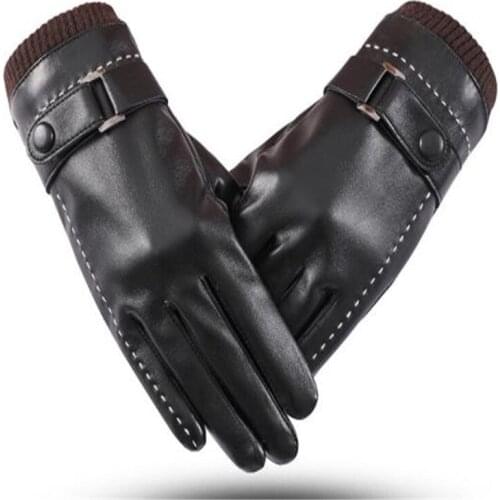 Winter new men screw-type pu leather gloves with velvet touch screen business warm cycling wind proof warm gloves ST-803