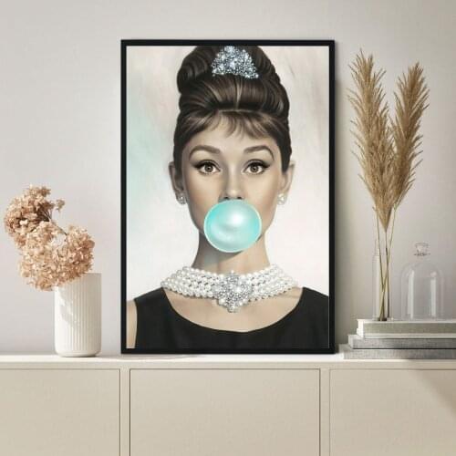 Audrey hepburn, stylized portrait, bubble gum Poster Canvas Art Print Poster Wall Painting Home Decoration (No Frame)