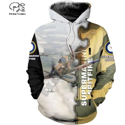 PLstar Cosmos 3D Print Aircrafts Supermarine Spitfir Plan Harajuku Streewear Funny Mens Women Zip Hoodies/Sweatshirt/Jacket/-a12