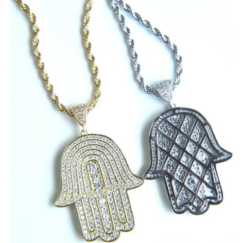 Promotion 2017 micro pave cubic zirconia big cz pendant night club sparking bling cool boy men rope chain hand pendant necklace