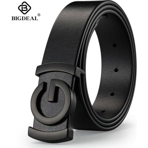 Brand Cowhide Genuine Leather Mens Belts Smooth Buckle Jeans Male Fashion Waistband Strap Leather Belt For Men Women