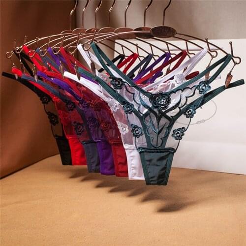 Sexy Embroidered Mesh Yarn Ladies Thong Transparent Perspective Young Woman Temptation Underwear Fashion Hot T Pants G-String
