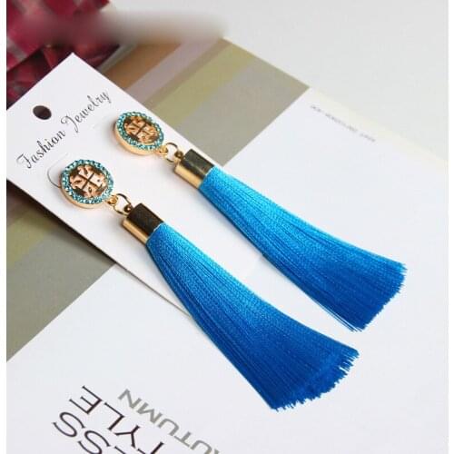 Ethnic Cotton Silk Fabric Fringe Long Tassel Gold Color Hollow Out Crystal Rhinestone Earrings Women Bohemian Drop Dangle Gifts