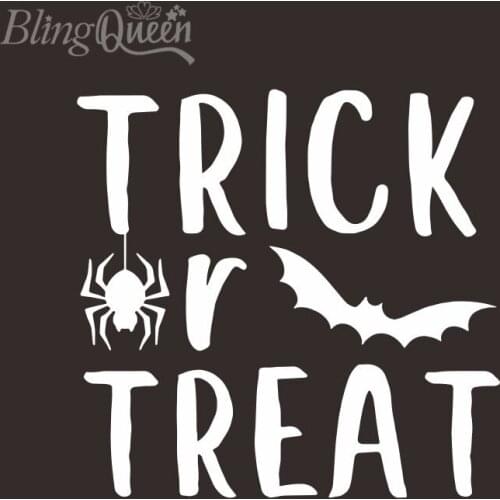 BlingQueen 12PCS/LOT Iron On Reflective Patches T-shirt Printed Clothes Stickers Heat Transfer Vinyl Trick or treat Design