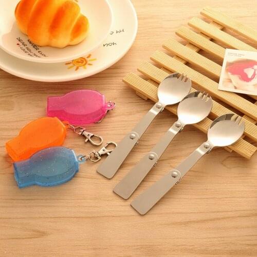 Outdoor Folding Travel Camping Utensil Stainless Pocket Spoon Fork Light Small Foldable Spoon Fork Camping Picnic Tool Tableware