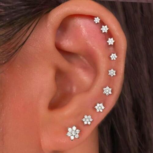 Gorgeous 100% 925 sterling silver earr mini flower AAA+ cz paved europe cute personality delicate miniature s925 earring stud